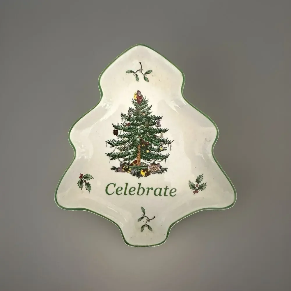 Spode Christmas Tree Shaped Candy Nut Dish Holiday Serving Bowl Spoon Rests New